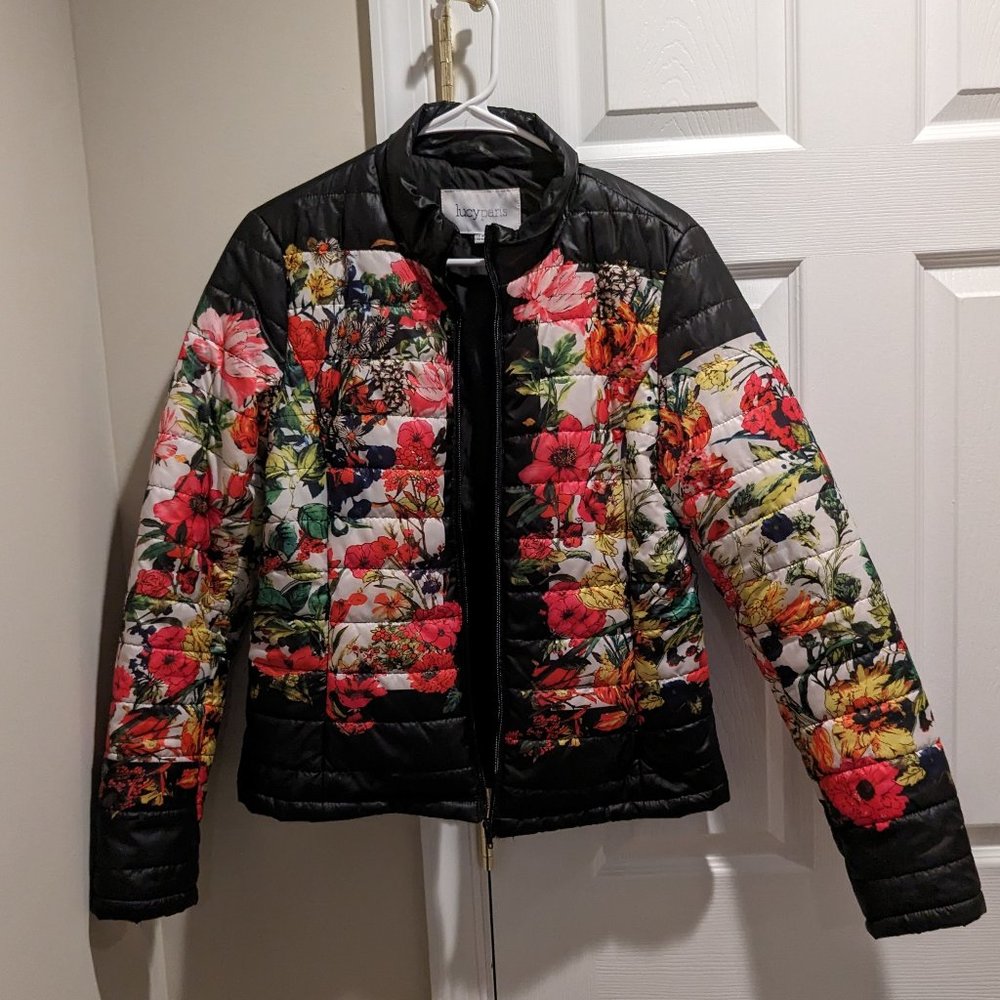 Lucy Paris Floral Multicolored Puffer Coat Jacket Size M